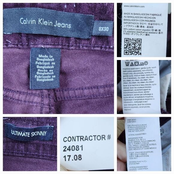 ☔️🔹️Calvin Klein Burgundy Plum Ultimate Skinny Corduroy Jeans Size 8 - Picture 12 of 12
